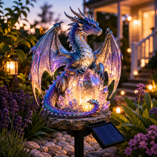 🔥LAST DAY 50% OFF✨Solar Dragon Garden Statue Light – Golden Ember Fantasy Outdoor Decor
