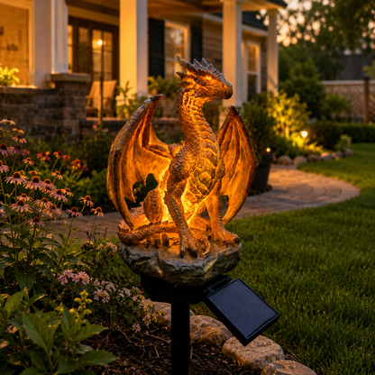 🔥LAST DAY 50% OFF✨Solar Dragon Garden Statue Light – Golden Ember Fantasy Outdoor Decor