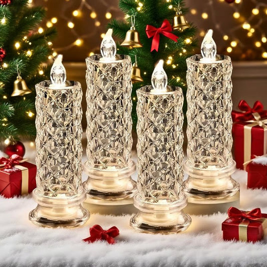 Set of 4 LED Crystal Candle Lights- Romantic Tabletop Night Lights