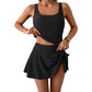 🔥Tank Top & Side Tie Skirt Swimwear Set – Polyester – Modest Coverage & Adjustable Side Tie for Beach & Pool 👙